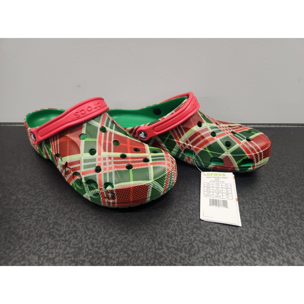 Crocs Baya Holiday Plaid Comfort Clogs Men's‎ 12 Women's 14 Sandals Slides ~ NEW